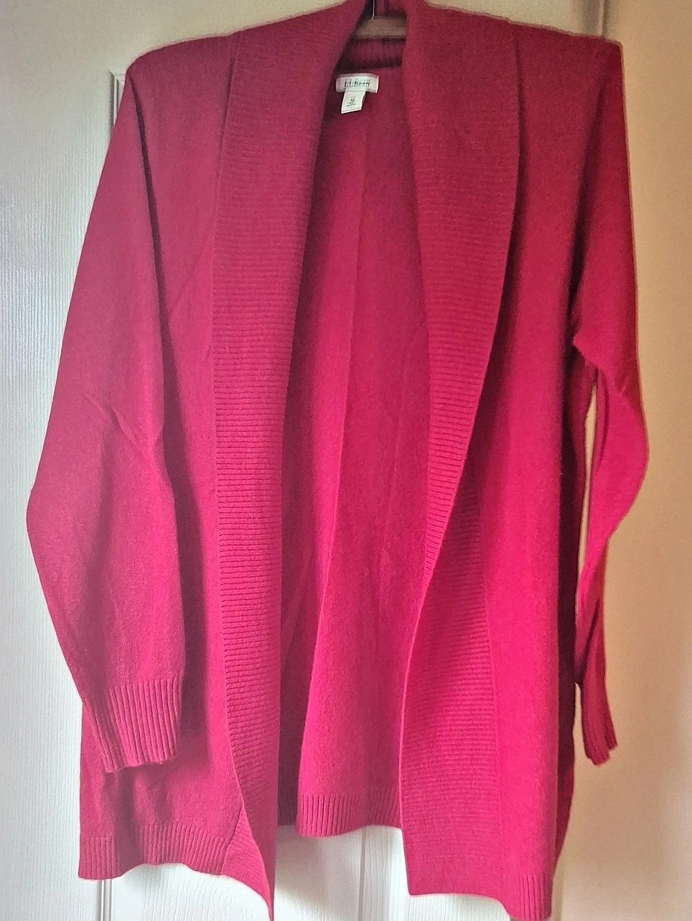 L.L. Bean 100% Cashmere Open Front Shawl-collar Cardigan in Red